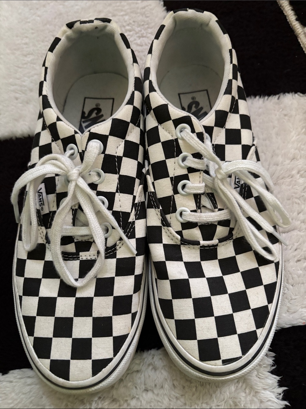 Vans Checkerboard Lace-Up Sneakers - Black and White